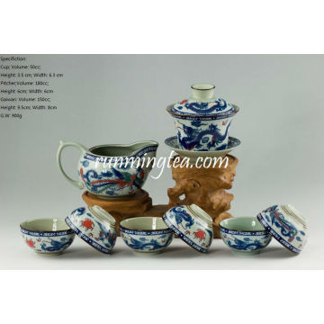 Traditionelles Dragon &amp; Phenix Tee Set - 1 Gaiwan, 1 Pitcher und 6 Tassen